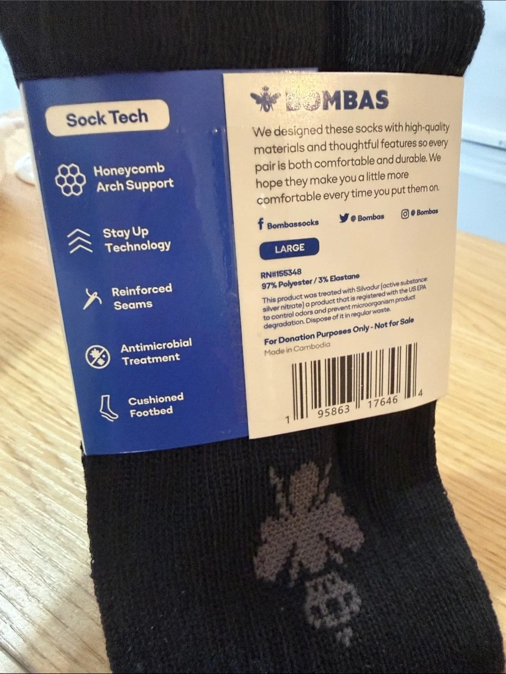 Bombas Unisex Sock Tech black knee high socks w Honeycomb Arch Support System